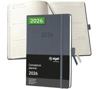 SIGEL C2666 Agenda semanal Conceptum 2026-1 año - aprox A5 - gris oscuro - dos páginas = una semana - tapa dura - 80 g/m² - 192 p - certificación PEFC