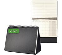 SIGEL C2681 - Calendario de mesa horizontal 2026, aprox. A5 horizontal, negro, tapa dura, 2 páginas = parte inferior de mes/parte superior, página de notas, 144 páginas, de papel sostenible, Conceptum