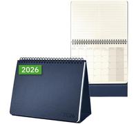 SIGEL C2683 - Calendario de mesa horizontal 2026, aprox. A5 horizontal, color azul oscuro, tapa dura, 2 páginas = parte inferior de mes/parte superior, página de notas, 144 páginas, de papel