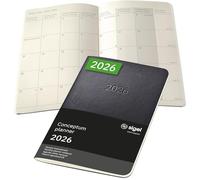 SIGEL C2685 Cuaderno calendario mensual Conceptum 2026-1 año - aprox A6 - negro - 2 páginas = 1 mes - tapa blanda - 80 g/m² - 64 p - certificación PEFC