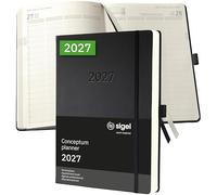 SIGEL C2704 Agenda profesional 2027, A4+, tapa dura | Calendario, planificador, agenda semanal, organizador, diario | negro - Conceptum