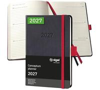 SIGEL C2709 Agenda semanal 2027, A6, tapa dura | Calendario, planificador, agenda semanal, organizador, diario | negro y rojo - Conceptum