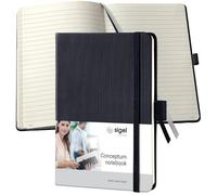 SIGEL CO132 Cuaderno premium a líneas, A6, tapa dura, negro - Conceptum a rayas