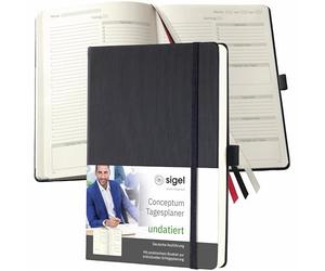Sigel CO705 Planificador diario sin fecha, en alemán, A5, tapa dura, negra, Conceptum
