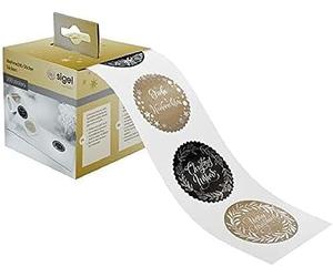 SIGEL CS120 Rollo de 200 stickers navideños adhesivos, "Christmas Lettering", negro/oro