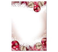 SIGEL DP041 Papel navideño, bolas de navidad, 21 x 29,7 cm, 90g/m², rojo y dorado, 100 hojas