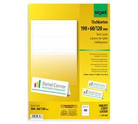 Sigel DP049 - Tarjetas de sobremesa, 185 g, 40 unidades en 20 hojas, 190 x 60/120 mm (A4), blanco intenso