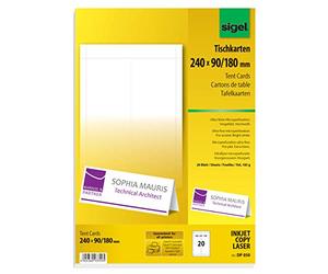 SIGEL DP050 20 Tarjetas de colocación precortadas, 240 x 90 mm, 185 g / m², blanco