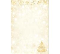 SIGEL DP083 Papel navideño, árbol y estrellas de Navidad, 21 x 29,7 cm, 90g/m², amarillo y dorado, 100 hojas