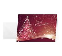 SIGEL DS019 25 tarjetas de Navidad o felicitación con sobre, diseño de árbol de Navidad, 10,5 x 14,8 cm, rojo, blanco, dorado y plateado, fácil de imprimir