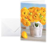 SIGEL DS104 Juego de 10 tarjetas de agradecimiento o felicitación con sobre, diseño de ranúnculos, 2 pliegues, 11,5 x 17 cm, amarillo