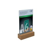 SIGEL Expositor de mesa vertical TA252, acrílico con base de madera de roble para A6