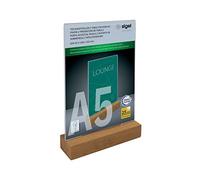 SIGEL Expositor de mesa 15 x 23,50 cm | TA254, vertical, acrílico con base de madera de roble, para A5