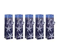 SIGEL GT027 Bolsas de papel de regalo para botellas, "Shining Stars", azul, 5 unidades, para Navidad