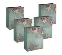 Sigel GT113/5 - Juego de 5 bolsas de regalo de papel con asas de seda, 26 x 33 x 12 cm, color azul y cobre