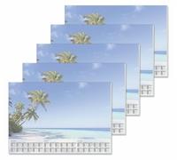 SIGEL H6470 Vade de papel de sobremesa- playa con palmeras - azul - aprox A2-2026/2027/2028 - DE/EN/FR/NL - 30 hojas - certificación FSC - 5 piezas