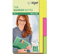 SIGEL HN206 Marca-páginas Tab Marker Notes, hecho de papel, 3 colores, 42 páginas, 9,8 x 14,8 cm