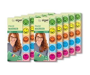 SIGEL HN502 Marcadores de página adhesivos, Smile extraíble, 5 bloques de colores, 50x20 mm, 200 hojas, 10 piezas