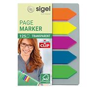 SIGEL HN611 Marcapáginas, cinta de filme transparente y adhesivos con funda-clip de 125 flechas 50x12 mm, 5 colores