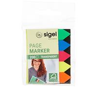 SIGEL HN613 Marcapáginas adhesivos, cinta de filme transparente, funda de 200 flechas de 45 x 12 mm, 5 colores