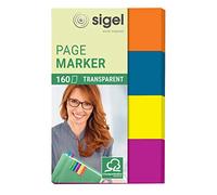 SIGEL HN614 Marcapáginas adhesivos, cinta de filme transparente, funda de 160 tiras de 50 x 20 mm, 4 colores