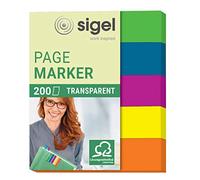 SIGEL HN615 Marcapáginas adhesivos, cinta de filme transparente, funda de 200 tiras de 50 x 12 mm, 5 colores