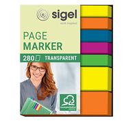 SIGEL HN616 Marcapáginas adhesivos, cinta de filme transparente, funda de 280 tiras de 50 x 6 mm y 50 x 12 mm, 5 colores