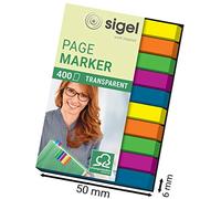 SIGEL HN617 Marcapáginas adhesivos, cinta de filme transparente, funda de 400 tiras de 50 x 6 mm, 5 colores
