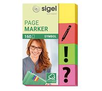 SIGEL HN635 Marcapáginas de papel adhesivos, funda de 160 tiras de 50 x 20 mm, 4 simbólos, 4 colores