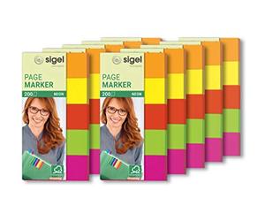 SIGEL HN650 Marcapáginas adhesivos de papel, 2000 hojas de 5 x 2 cm, certificado FSC, naranja, amarillo, rojo, verde y rosa