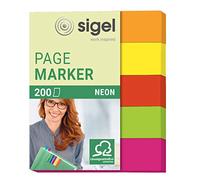 SIGEL HN655 Marcapáginas de papel adhesivos, funda de 200 tiras de 50 x 12 mm, 5 colores neón