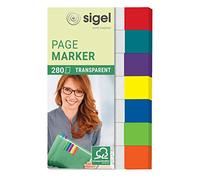 SIGEL HN677 Marcapáginas, cinta de filme transparente y adhesivos, funda de 280 tiras de 50 x 12 mm, 7 colores