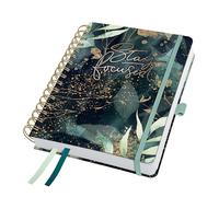 SIGEL J5603 Jolie Agenda de espira 2025, Glamorous Leaves, 120 g/m², 16,8 x 21,5 cm, tapa dura, 240 páginas, negro, verde, gold