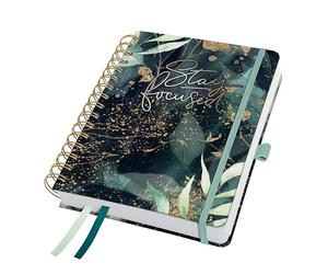 SIGEL J5603 Jolie Agenda de espira 2025, Glamorous Leaves, 120 g/m², 16,8 x 21,5 cm, tapa dura, 240 páginas, negro, verde, gold