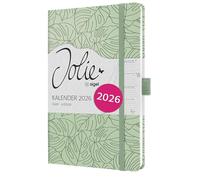 SIGEL J6353 Agenda semanal Jolie 2026-1 año - aprox A5 - Green Monstera - dos páginas = una semana - tapa dura - 80 g/m² - verde claro/negro - 174 p - certificación FSC