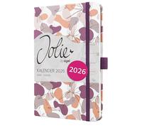 SIGEL J6359 Agenda semanal Jolie 2026-1 año - aprox A5 - Summer Linear Leaves - dos páginas = una semana - tapa dura - 80 g/m² - violett/rosa/blanco - 174 p - certificación FSC