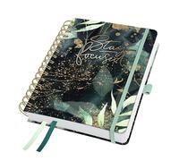 SIGEL J6603 Agenda de espira Jolie 2026-1 año - aprox A5 - Glamorous Leaves - dos páginas = una semana - tapa dura - 120 g/m² - negro/verde/dorado - 240 p - certificación FSC