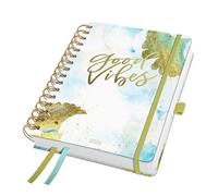 SIGEL J6606 Agenda de espira Jolie 2026-1 año - aprox A5 - Good Vibes - dos páginas = una semana - tapa dura - 120 g/m² - azul claro/dorado/blanco - 240 p - certificación FSC