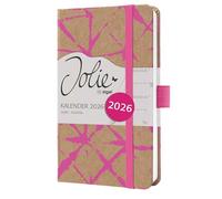 SIGEL J6800 Agenda semanal Jolie 2026-1 año - aprox A6 - Raspberry Batik - dos páginas = una semana - tapa dura - 80 g/m² - marrón/rosa-neón - 174 p - certificación FSC