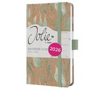 SIGEL J6802 Agenda semanal Jolie 2026-1 año - aprox A6 - Sparkle Leaves - dos páginas = una semana - tapa dura - 80 g/m² - marrón/verde menta/dorado - 174 p - certificación FSC