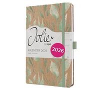 SIGEL J6803 Agenda semanal Jolie 2026-1 año - aprox A5 - Sparkle Leaves - dos páginas = una semana - tapa dura - 80 g/m² - dorado/marrón/verde menta - 174 p - certificación FSC
