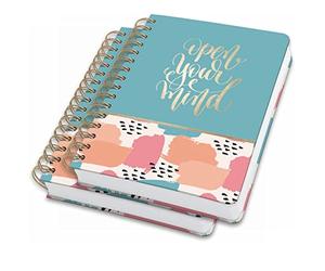SIGEL JN611 Lote de 2 Cuadernos espirales premium, 16,8 x 21,5 cm, punteado, tapa dura, motivo de pinceladas, pastel/verde/naranja/rosa - Jolie