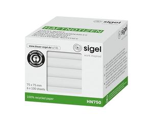 SIGEL Notas adhesivas reposicionables 7,50 x 6,60 cm | HN750, papel reciclado, Ángel Azul, blanco, 6 blocs de 100 hojas