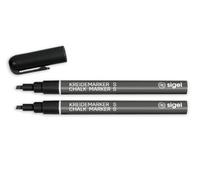 SIGEL Rotuladores de tiza líquida 1,40 x 13,90 cm | BA177, paquete de 2, borrables, punta de 1-2 mm, negro