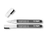 SIGEL Rotuladores de tiza líquida 1,40 x 13,90 cm | BA178, paquete de 2, borrables, punta de 1-2 mm, blanco