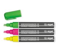 SIGEL Rotuladores de tiza líquida 2,10 x 14 cm | BA182, paquete de 3, borrables, puntas biseladas de 1-5 mm, rosa, verde y amarillo