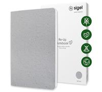 SIGEL RU100 Libreta Re-Up, cuadriculado, 100 g/m², aprox. A5, gris claro, tapa blanda, 100 páginas, sostenible