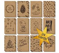 SIGEL Set de postales navideñas A6 | DS700, paquete de 24 tarjetas, 12 diseños, papel kraft certificado PEFC, con texto, fáciles de imprimir
