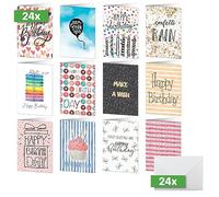 SIGEL Set de tarjetas de cumpleaños A6 | DS705, 24 tarjetas plegables «Colorful Birthday Fun», cartulina blanca, 24 sobres