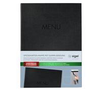 SIGEL SM202 Porta-menú - 1 unidad - incl 2 fundas transparentes dobles para 8 páginas - encuadernación elástica - A4 - negro